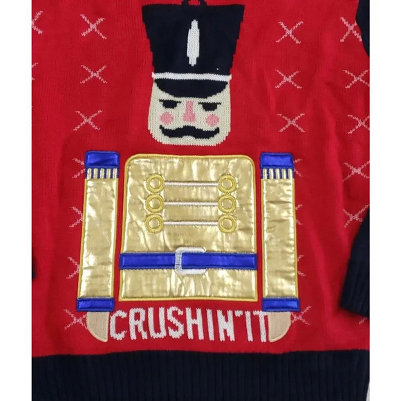 NEW Great Christmas Sweater Women Medium Nutcracker Crushin It Red Black Sweater - Picture 2 of 4